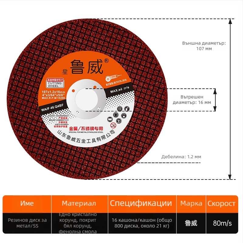 Luwei диск за рязане от смола за неръждаема стомана – диск за ъглова шлайф машина, подходящ за неръждаема стомана и стоманени тръби