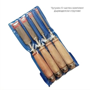 Дърводелско плоско длето с дървена дръжка, чугунена глава, Hengyu HY-012, серия 4 бр.