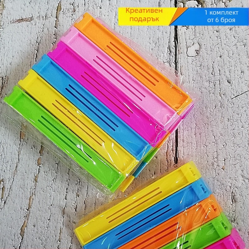 Клипса за запечатване на пластмасови торбички, влагоустойчива, подходяща за чай, закуски и мляко на прах.