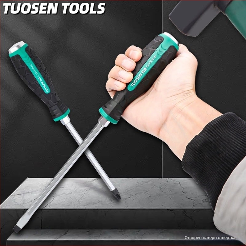 Topson кръстосани и плоски отвертки, магнитни, от въглеродна стомана, инкапсулирана ръкохватка