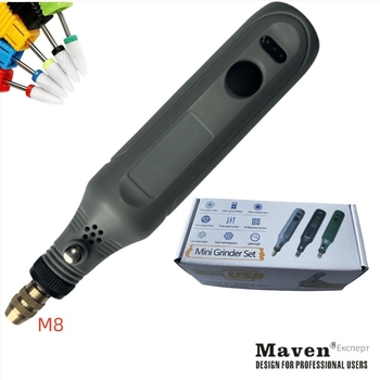 Ръчен електрически шлайф за нефрит – литиево-батерийно захранване 3.6V, 10W, скорост без натоварване 16000 об./мин, патронник 0.5–3.2 мм, глава Ø4 мм за нефрит