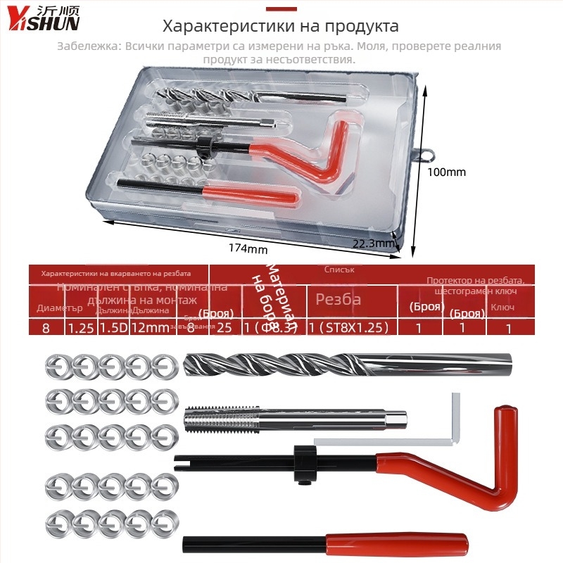 131-частен комплект за ремонт на резби, ръчно управление, самонарезни втулки за винтове, инструмент за ремонт на резбата на свещи за запалване и свредло за резби