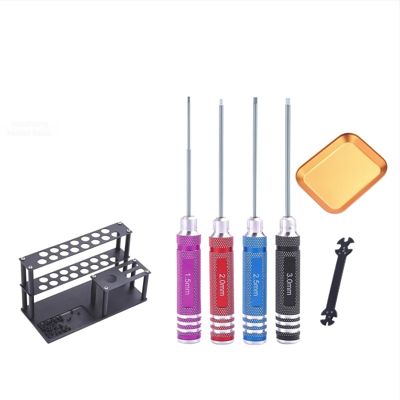 Комплект шестоъгълни отвертки за модели самолети и автомобили, закалена въглеродна стомана с титаново покритие, многофункционален за разглобяване и сглобяване, включва гаечен ключ и държач за инструменти