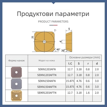CNC квадратна фрезна пластина SEKN1203/1504, неръждаема стомана, прецизно фрезоване, двойна глава, металокерамична пластина
