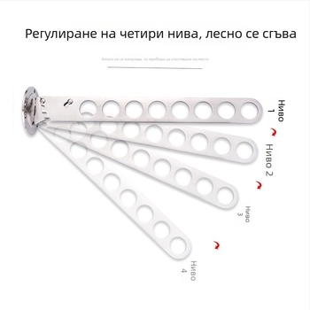 Стенно монтиран сгъваем държач за дрехи, неръждаема стомана, 12 дупки, 9 куки, модерен минималистичен стил