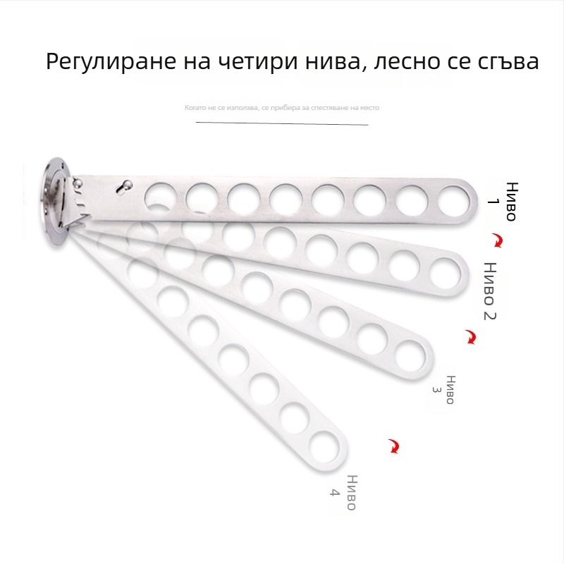 Стенно монтиран сгъваем държач за дрехи, неръждаема стомана, 12 дупки, 9 куки, модерен минималистичен стил