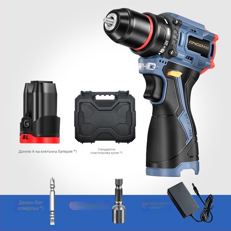 Безчетков литиево-акумулаторен бормашина за дома, 16.8V, пистолетна дръжка, самозатягащ патрон, плавна регулация на скоростта