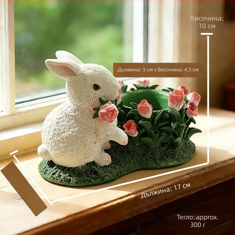 Декоративна фигура Заек, смола – карикатурен стил за сукуленти (Материал: Смола; Бранд: Funny and Cute; Категория: Ornament; Стил: Карикатура)