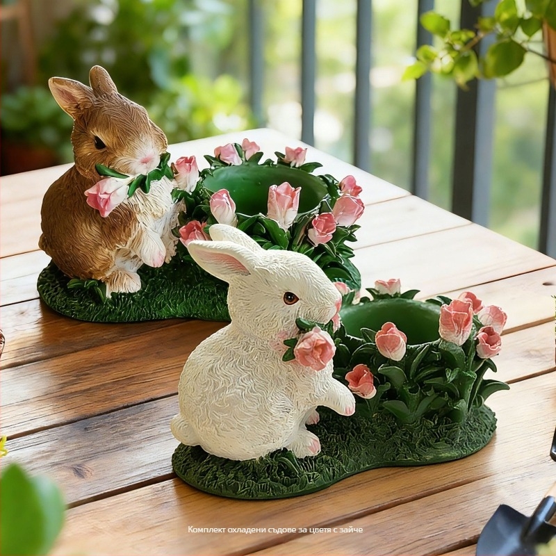 Декоративна фигура Заек, смола – карикатурен стил за сукуленти (Материал: Смола; Бранд: Funny and Cute; Категория: Ornament; Стил: Карикатура)