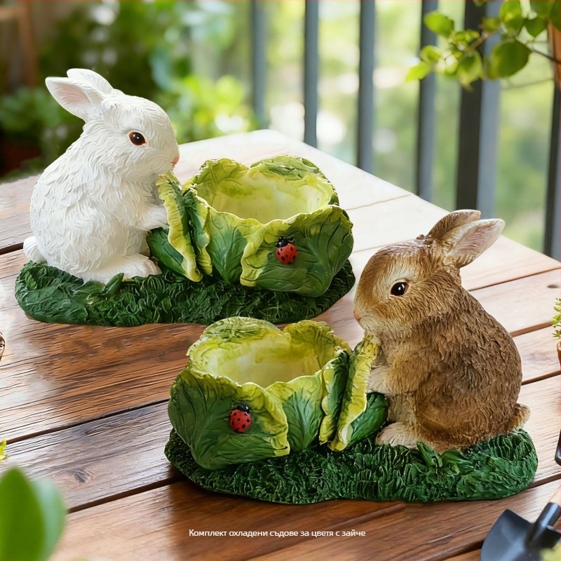 Декоративна фигура Заек, смола – карикатурен стил за сукуленти (Материал: Смола; Бранд: Funny and Cute; Категория: Ornament; Стил: Карикатура)