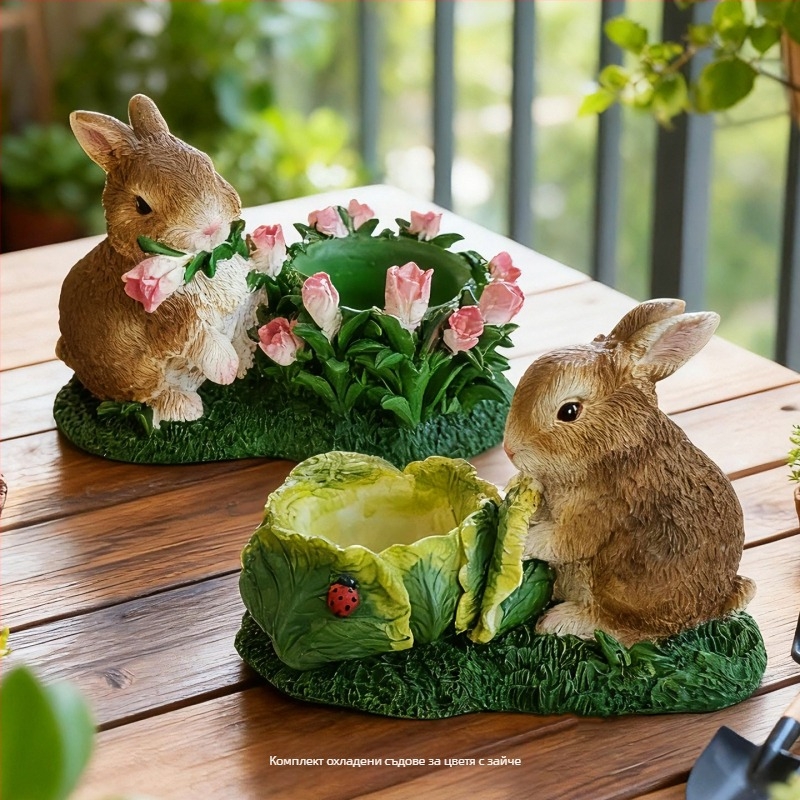 Декоративна фигура Заек, смола – карикатурен стил за сукуленти (Материал: Смола; Бранд: Funny and Cute; Категория: Ornament; Стил: Карикатура)