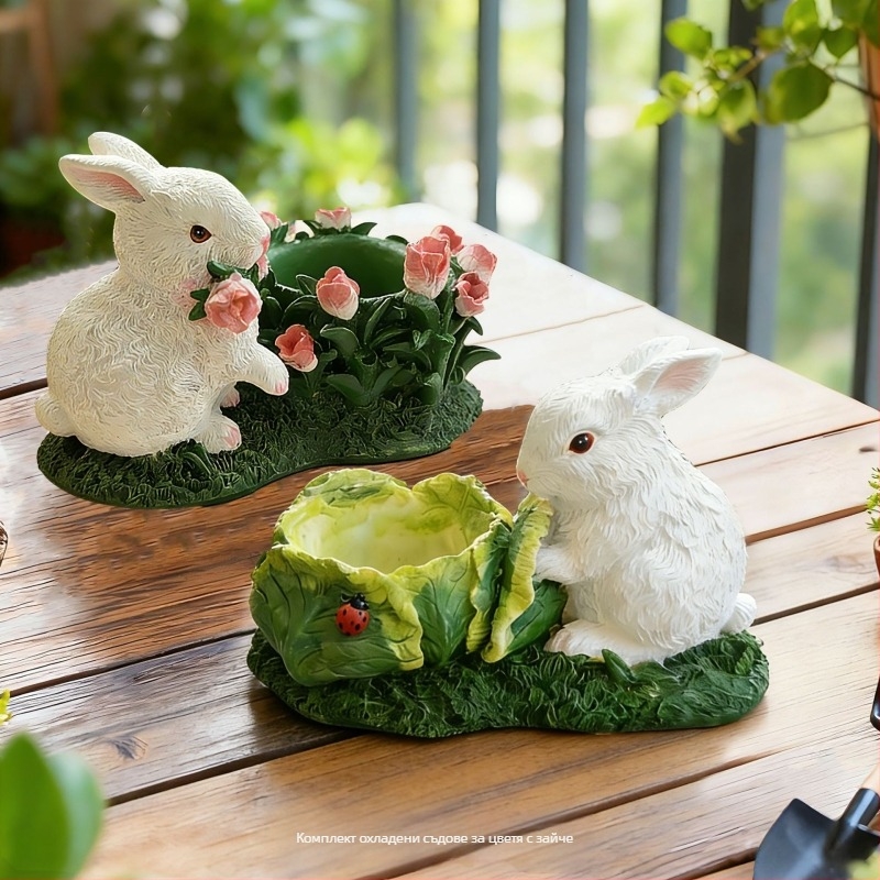 Декоративна фигура Заек, смола – карикатурен стил за сукуленти (Материал: Смола; Бранд: Funny and Cute; Категория: Ornament; Стил: Карикатура)