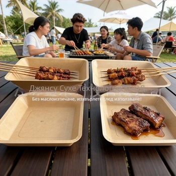 Еднократна тава от крафт хартия – правоъгълна, микровълнова безопасна, биодеградируема