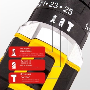 10 мм литиев безжичен пистолетен дрелка, мултискоростен, самозатягащ патронник, напред/назад, комплект: дрелка, ударна дрелка и винтоверт