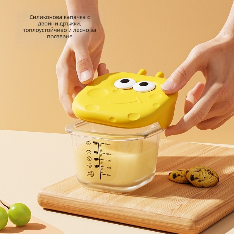 Le You Бебешка стъклена купа за хранене – стъклена кутия за бебешко хранене, може да се готви на пара яйчен крем, запазва свежест, подходяща за замразяване