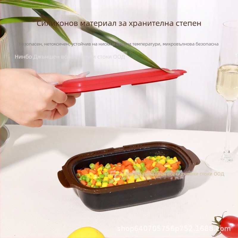 Мултифункционален грил тиган за микровълнова фурна, незалепващ от алуминиева сплав със силикон, корейски стил, алуминиево капаче
