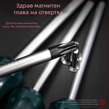 Torx отвертка комплект със звездообразен връх и дупка за закачане, T10–T30, хром-ванадий стомана, изолирана, магнитна, пластмасова дръжка