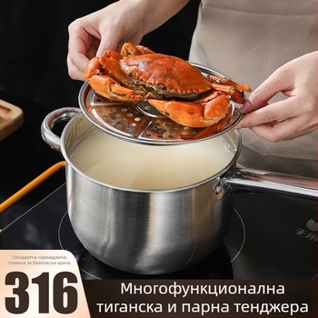 316 неръждаема стомана тенджера за пържене и пара със сито, капак от неръждаема стомана, подходяща за всички котлони