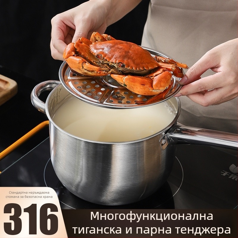 316 неръждаема стомана тенджера за пържене и пара със сито, капак от неръждаема стомана, подходяща за всички котлони