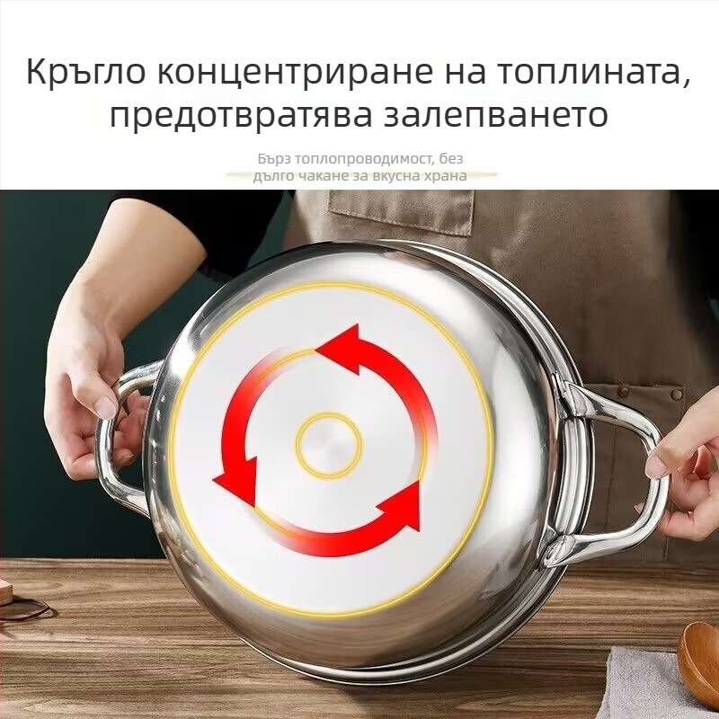 Двуетажна пароварка за супи от дебела неръждаема стомана 410, с комбиниран капак, за готвене на супи и горещи ястия на общ котлон