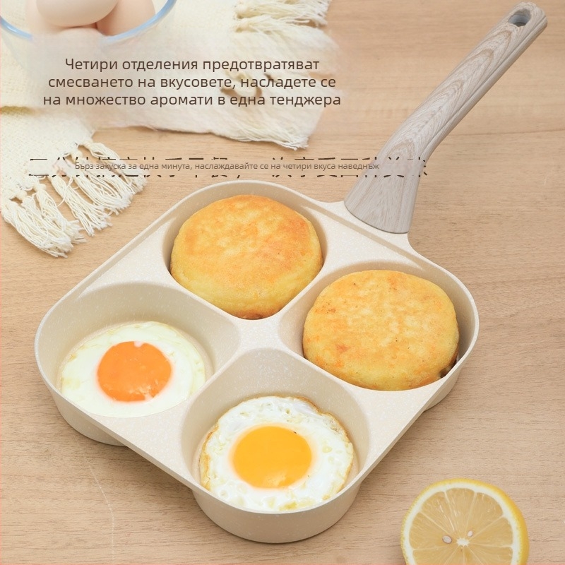 Тиган за яйца с четири дупки, незалепващо покритие и алуминиева сплав; с многослоено дъно; подходящ за общ котлон.