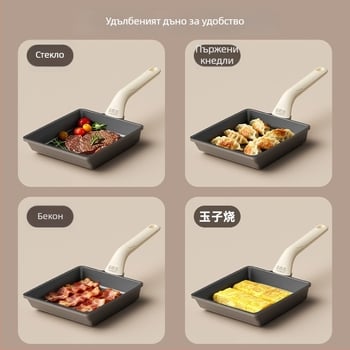 Тамагояки тиган с титаново покритие, квадратна форма, двойно дъно, незалепващо покритие, подходящ за всички плити