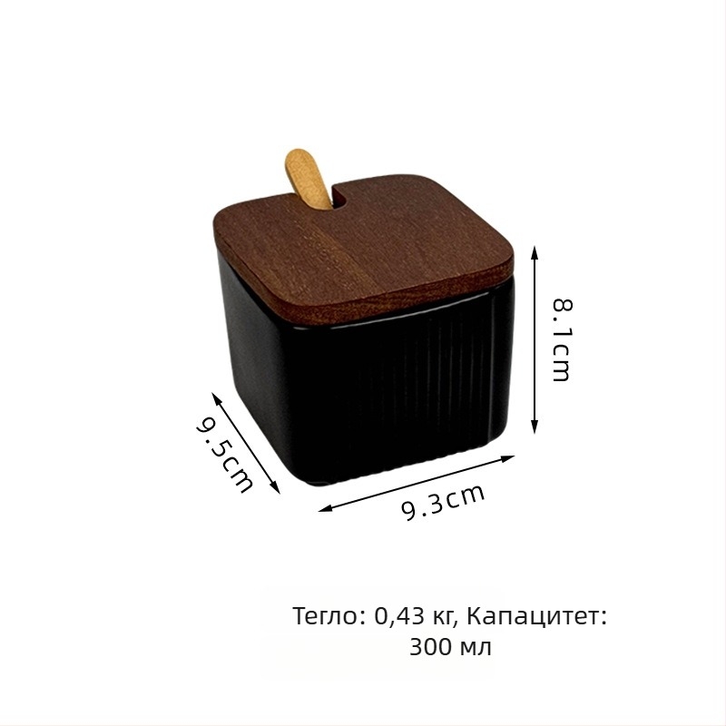 Керамичен комплект съдове за подправки за домашна употреба — светъл лукс стил, квадратен вертикален райе дизайн, съд за сол, печат на лого и персонализация