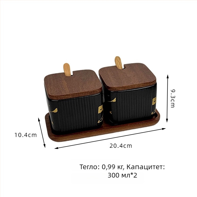 Керамичен комплект съдове за подправки за домашна употреба — светъл лукс стил, квадратен вертикален райе дизайн, съд за сол, печат на лого и персонализация