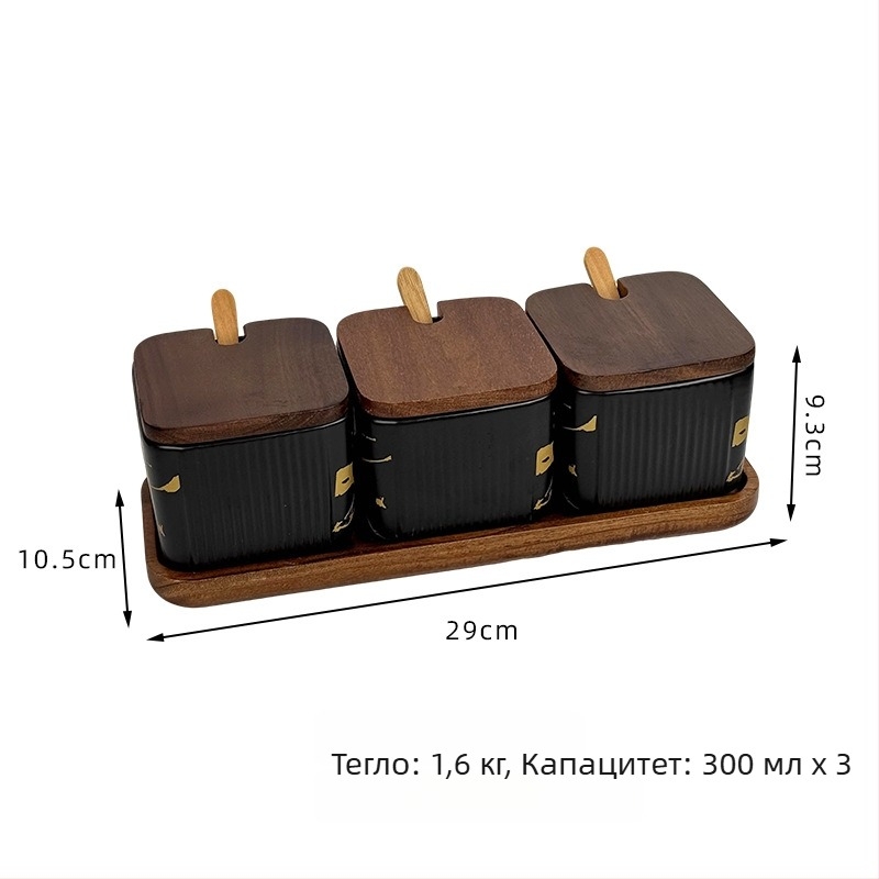 Керамичен комплект съдове за подправки за домашна употреба — светъл лукс стил, квадратен вертикален райе дизайн, съд за сол, печат на лого и персонализация