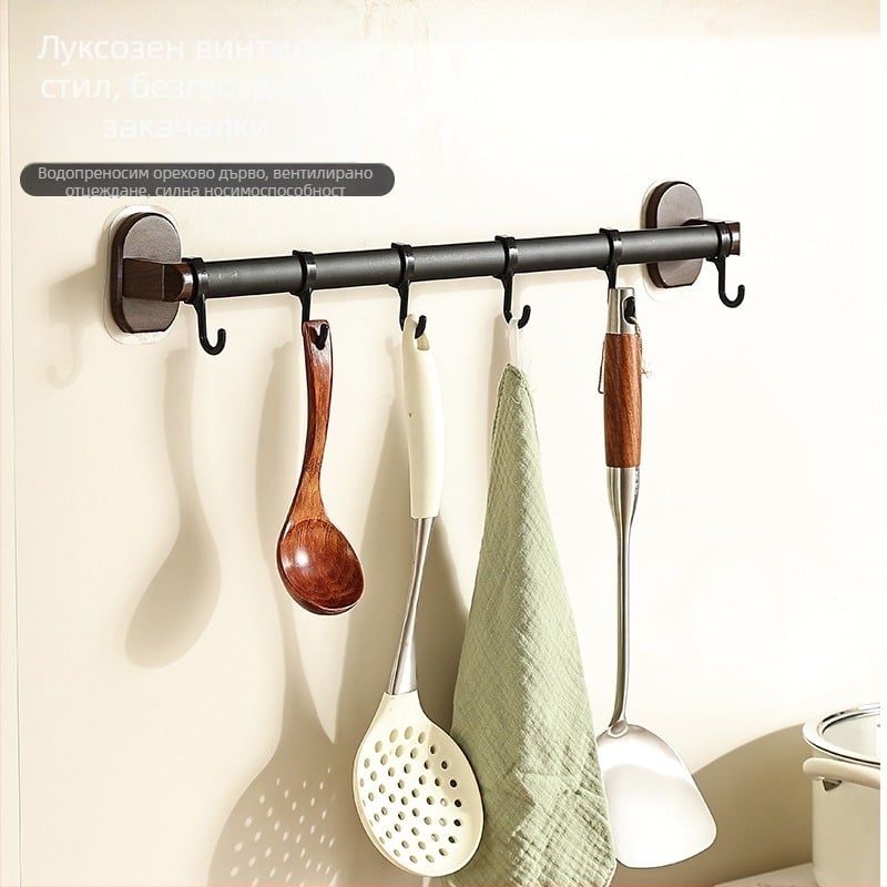 Стенно кухненско рафтче за съхранение с куки, без пробиване, 4–8 куки, пластмасова конструкция, носимост 1–3 кг