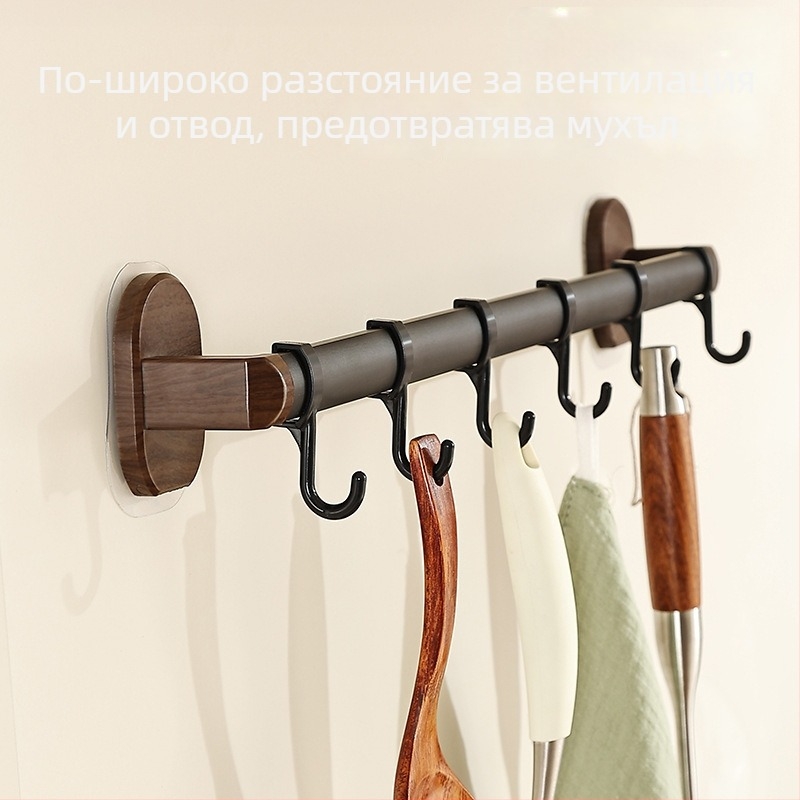 Стенно кухненско рафтче за съхранение с куки, без пробиване, 4–8 куки, пластмасова конструкция, носимост 1–3 кг