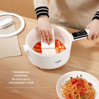 Електрически котлон с интегриран многофункционален съд, неръждаема стомана, микроконтролерно управление, изолация, капацитет 2,1–4 л за 2–3 човека