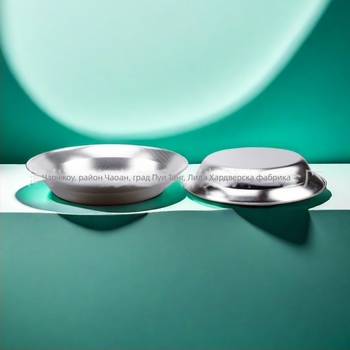 Къмпинг чиния от 304 неръждаема стомана – преносима, двойно предназначение, модел oml-0008, за едно лице, с печатано лого