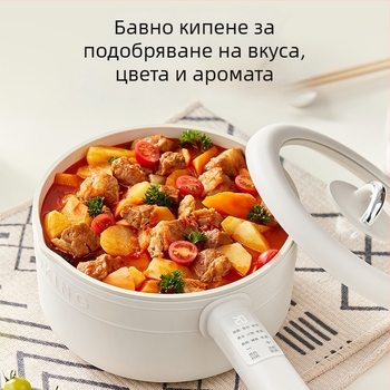 Електрическа готварска тенджера, капацитет 2,1–4 л, микрокомпютърно управление, 2-слойна конструкция, вътрешен съд от други материали, изолация, таймер, бързо пара