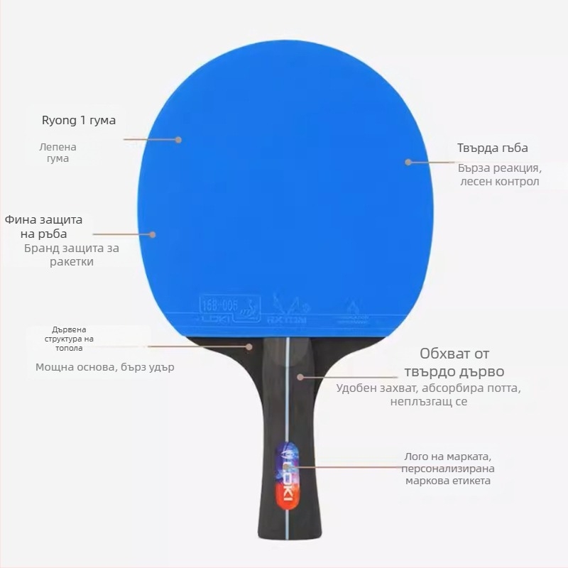 Ракетка за тенис на маса Thor Loki, 2 броя, попларово лезо, анти-лепяща гума, за начинаещи
