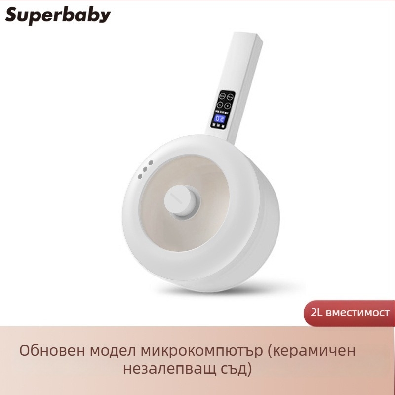 SUPERBABY GM-J/D20 електрическа мини тенджера за общежитие, капацитет 2 л, 800 W, всичко-в-едно с керамично покритие на вътрешността, микро-компютърно управление, функция за програмиране