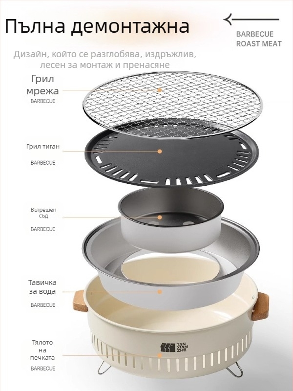 Explorer преносима печка • неръждаема стомана • 2 кг • подходяща за 3–5 души • модел TXZ-HK5001: многофункционално захранване с мрежа или въглища