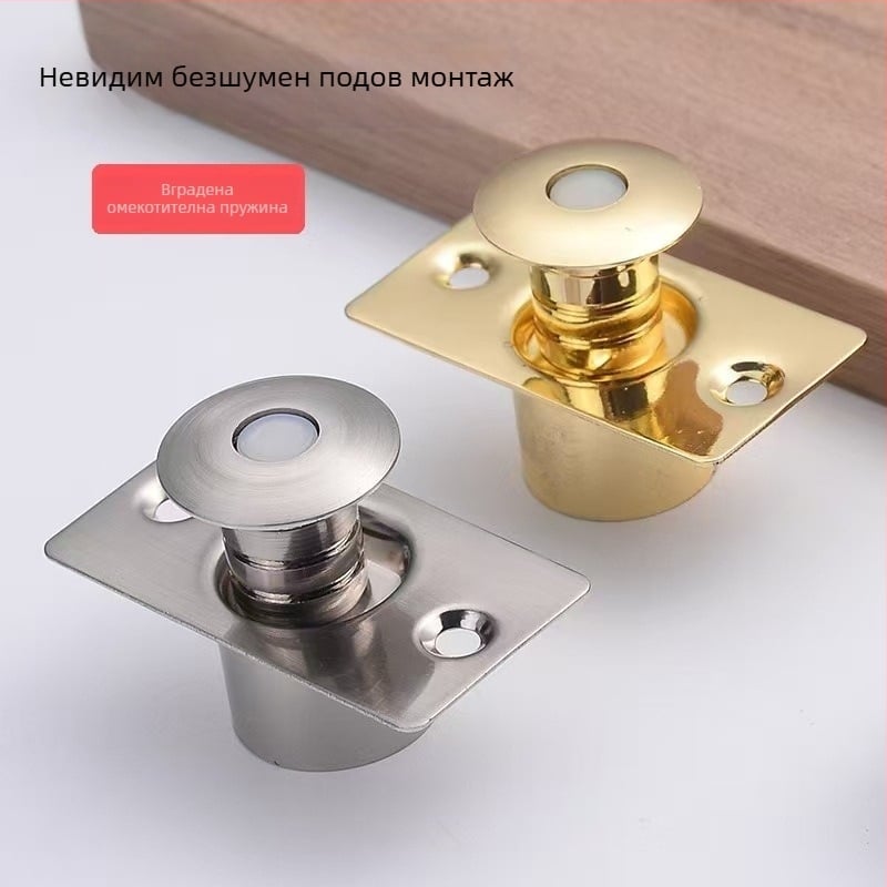 Скрит подов всмукващ държач за врата – подово монтиран, ръчно управление, материал: 304 неръждаема стомана и мед, електроплакиран финиш