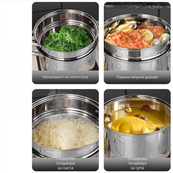 Многофункционален съд за паста с двойна пароварка, неръждаема стомана, стъклен капак, модел GC5484