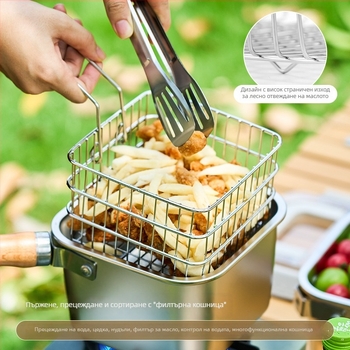 Квадратна тенджера от неръждаема стомана, многофункционална, корейски стил, за варене и пържене