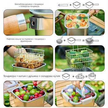 Квадратна тенджера от неръждаема стомана, многофункционална, корейски стил, за варене и пържене