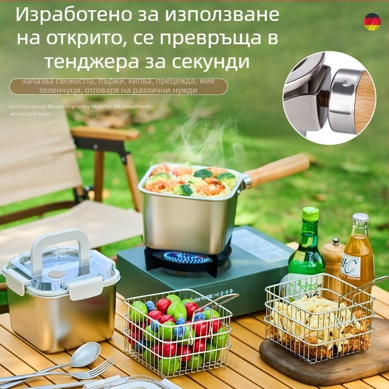 Квадратна тенджера от неръждаема стомана, многофункционална, корейски стил, за варене и пържене