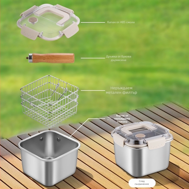 Квадратна тенджера от неръждаема стомана, многофункционална, корейски стил, за варене и пържене