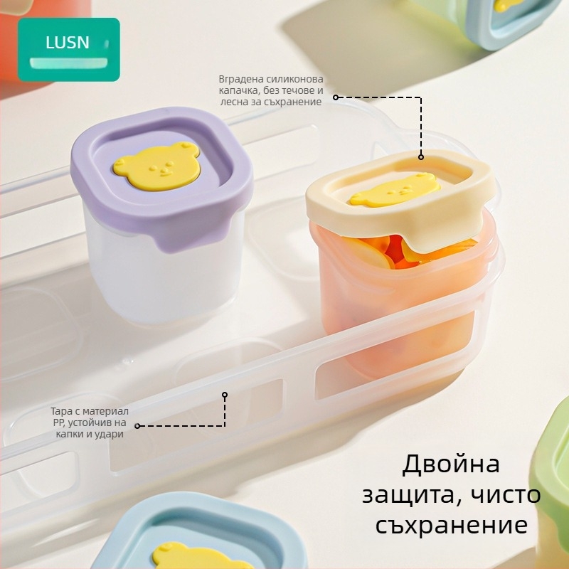 Силиконова тава за бебешко хранене с независими порции, 2 броя, за замразяване и готвене на пара, Lusn/Rushan, подходяща за деца над 12 месеца