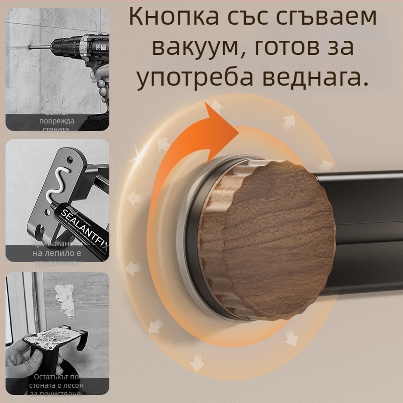 Вакуумна закачалка за кухненски прибори, стенно монтирана, метална конструкция, много куки, носимост 3-5 кг