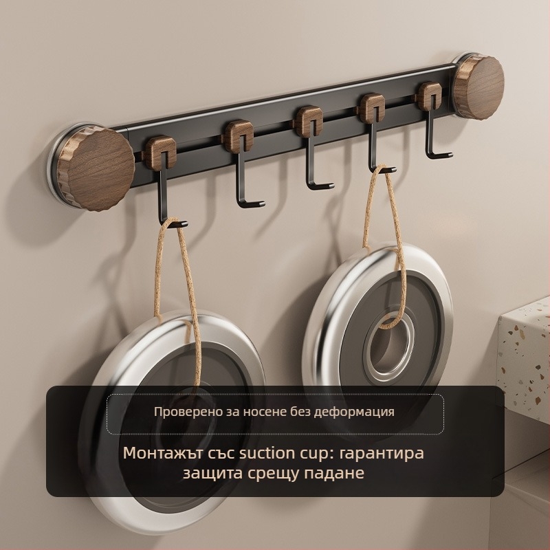 Вакуумна закачалка за кухненски прибори, стенно монтирана, метална конструкция, много куки, носимост 3-5 кг