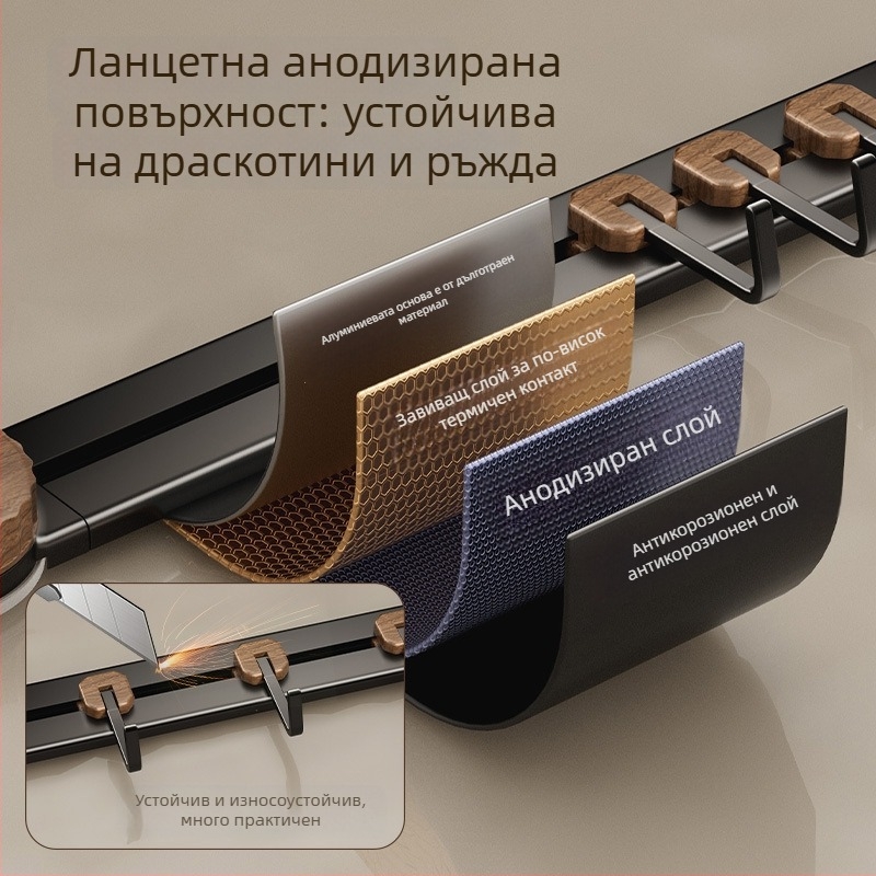 Вакуумна закачалка за кухненски прибори, стенно монтирана, метална конструкция, много куки, носимост 3-5 кг