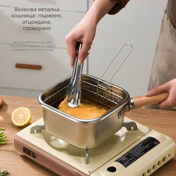 Квадратен дълбок съд за пържене, неръждаема стомана + ПП, многофункционален: пържене, пара и запазване на свежест, дълбочина 11,5 см, капак ПП