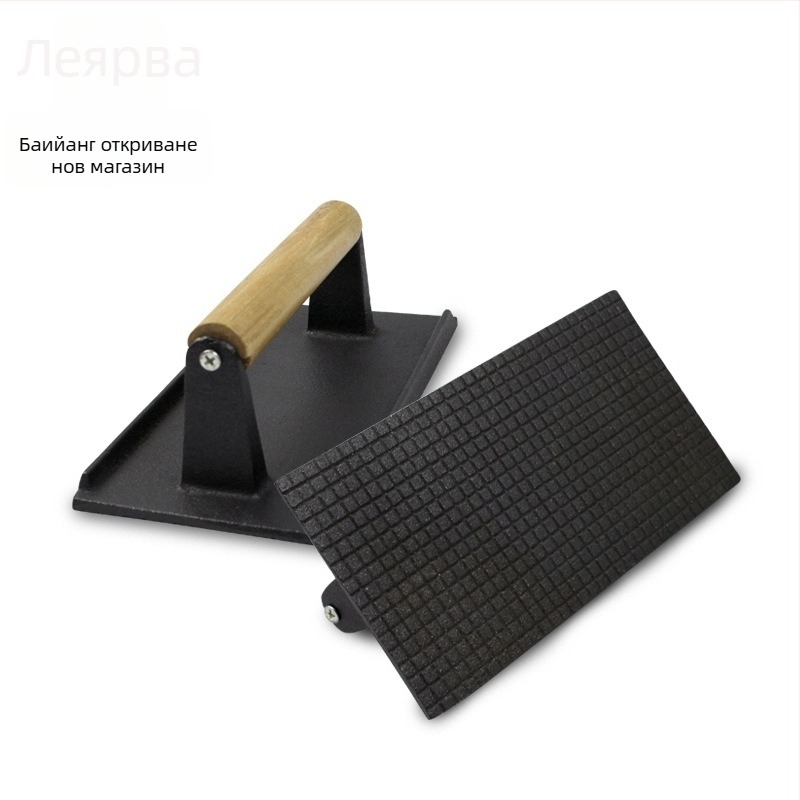 Чугунена преса за месо – удебелена, правоъгълна и кръгла форма, за бургер и стейк на грил