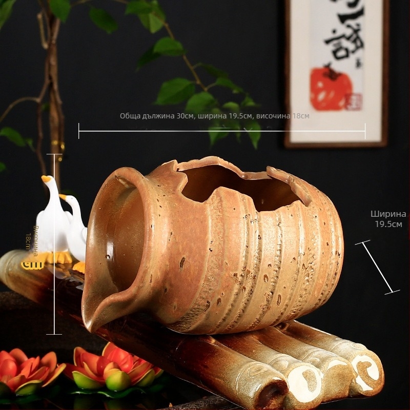 Керамичен комплект за циркулация в аквариум с водна помпа и декоративен воден камък, глазирана повърхност, пасторален стил, марка Juzheng; възможност за частна марка